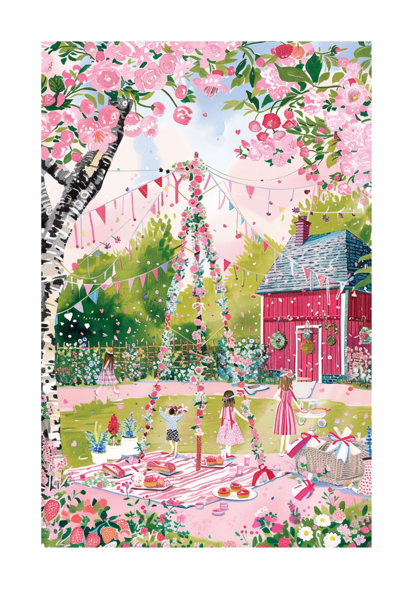Midsommar Watercolor Rolled Poster — Swedish Summer Celebration Wall Art