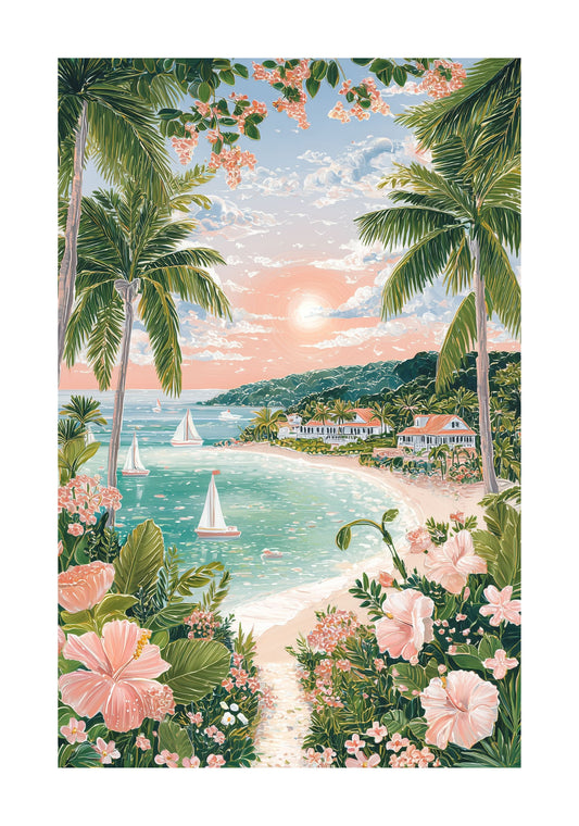 Negril Seven Mile Beach Poster — Jamaica Tropical Paradise Wall Art