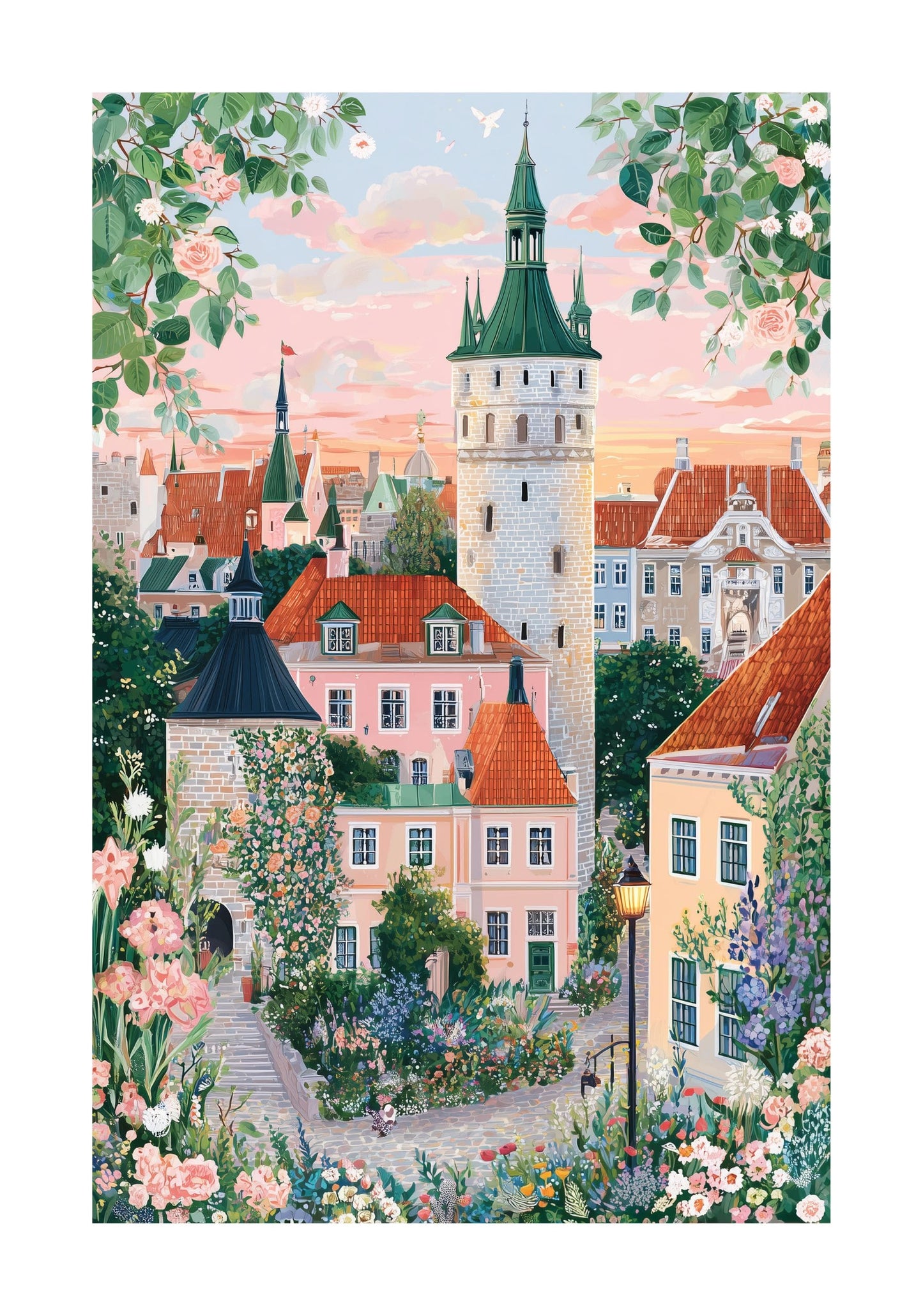 Tallinn Estonia Travel Poster — Old Town Architecture Wall Art