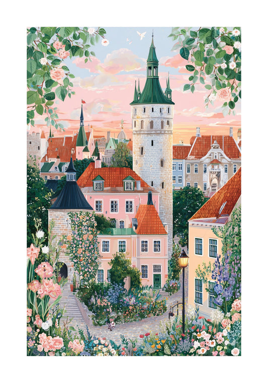 Tallinn Estonia Travel Poster — Old Town Architecture Wall Art