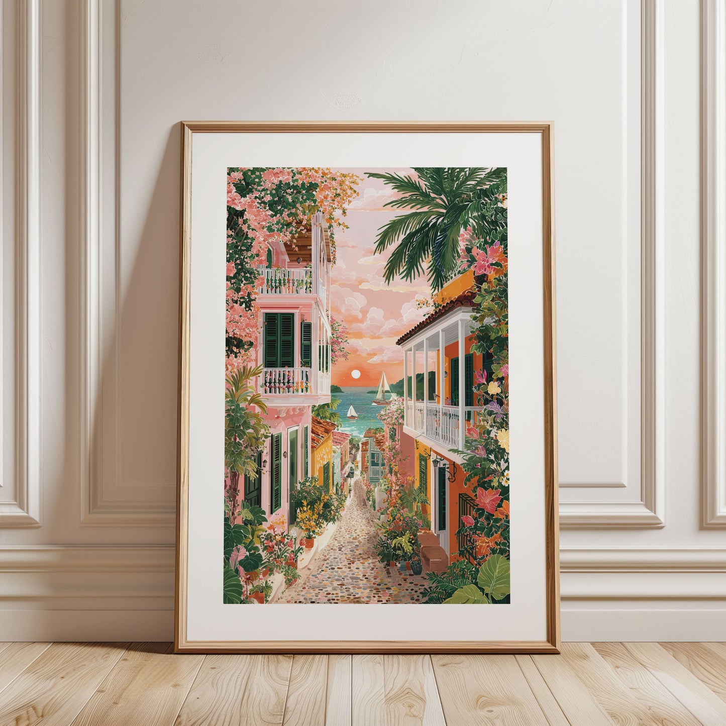 Colonial Jamaica Travel Poster — Caribbean Street & Architecture Wall Art