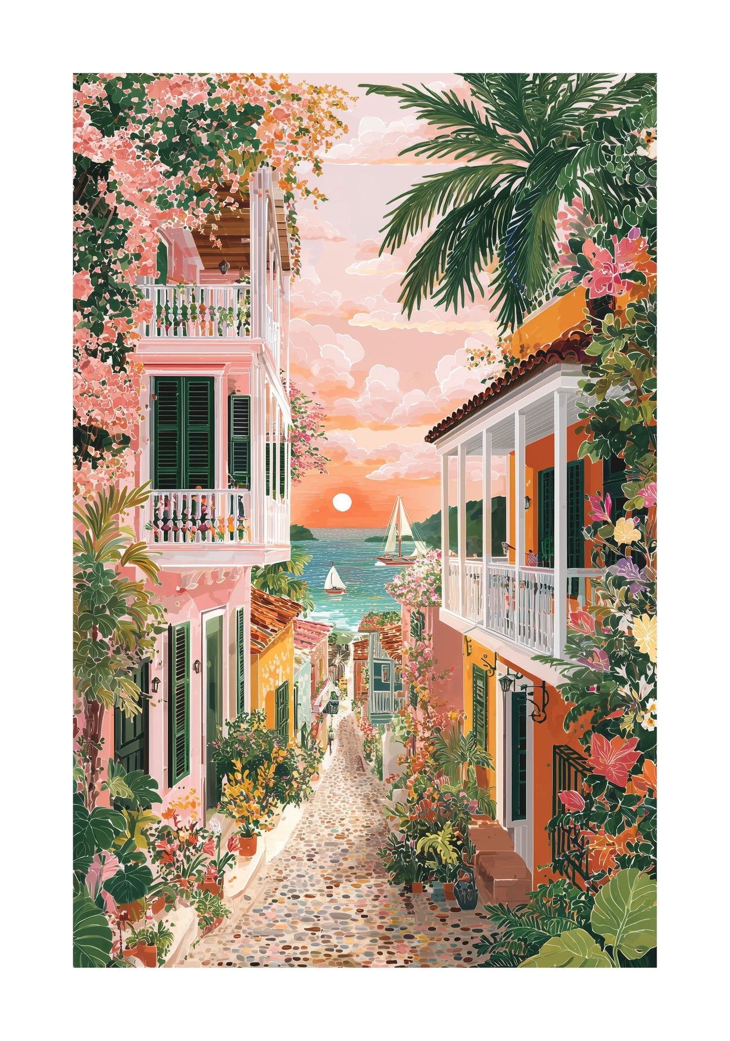 Colonial Jamaica Travel Poster — Caribbean Street & Architecture Wall Art