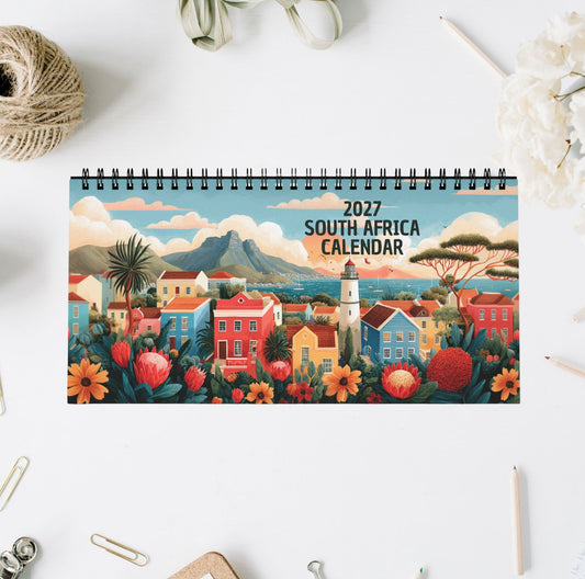 2027 South Africa Desktop Calendar — Scenic Monthly Planner
