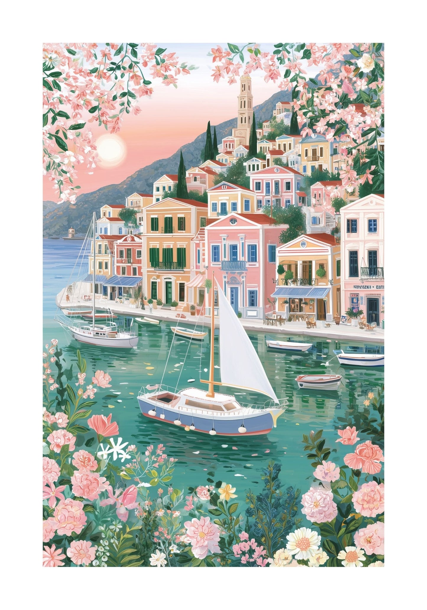 Symi Greece Travel Poster — Colorful Harbor Wall Art (Symi Island)