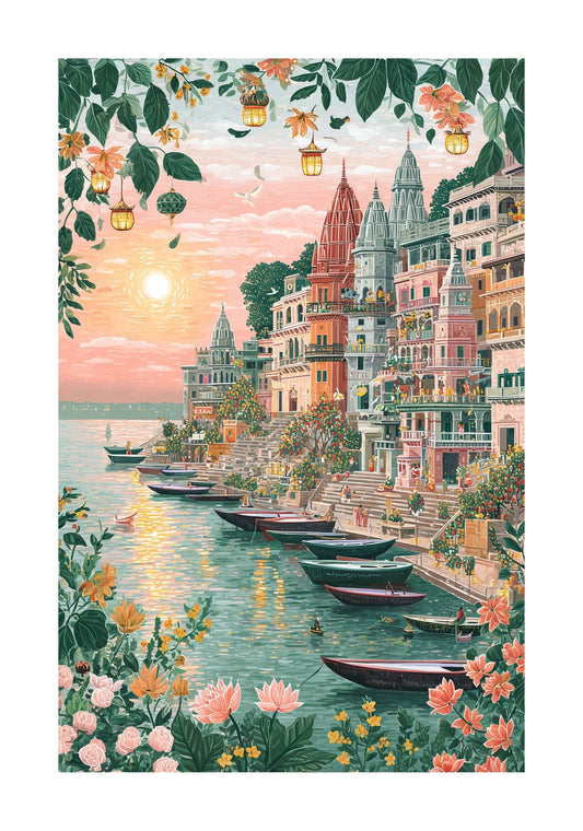 Varanasi India Poster — Ganges River Wall Art (Banaras Ghats Travel Print)