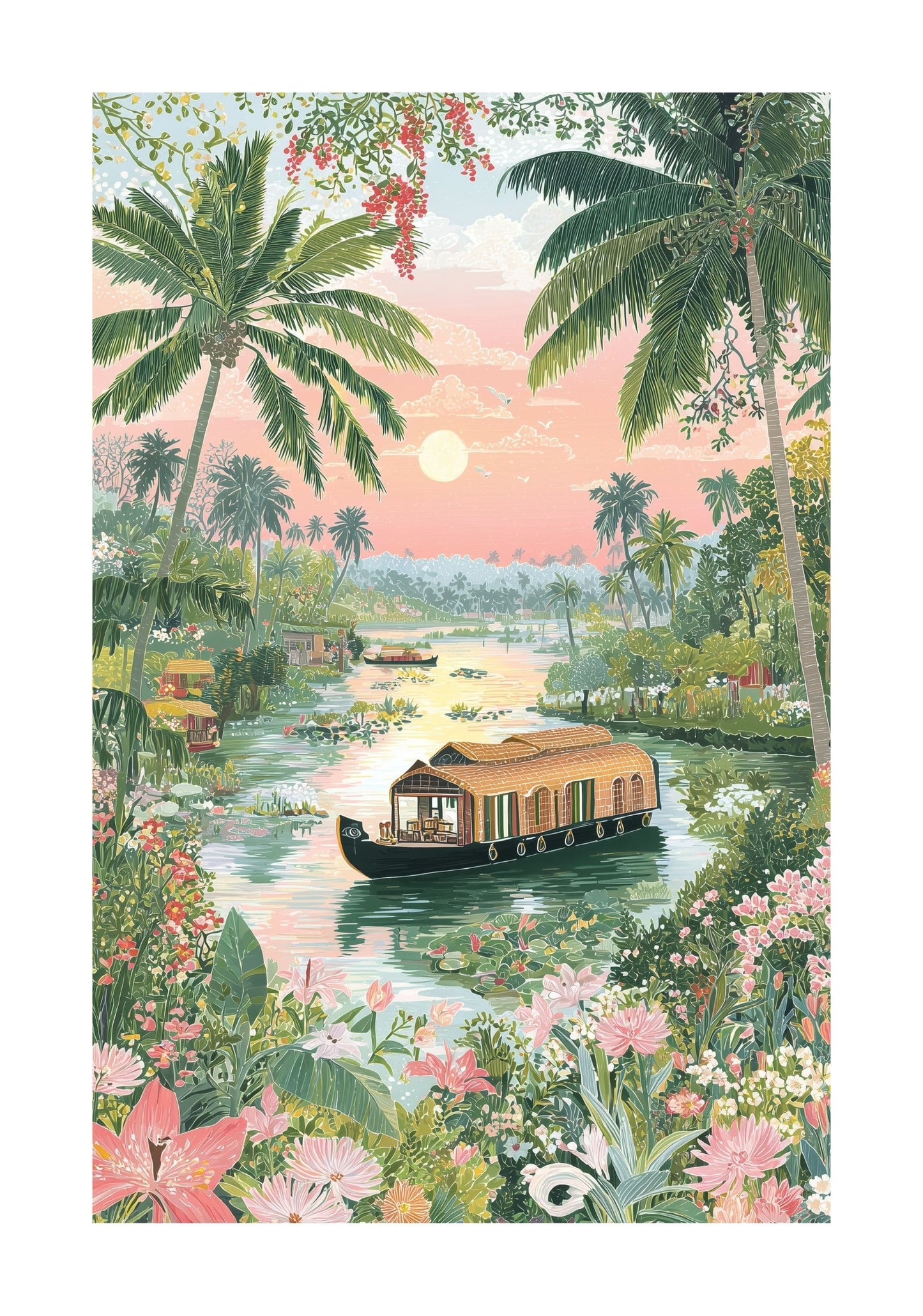 Kerala Backwaters Poster — Alleppey Houseboat Travel Print