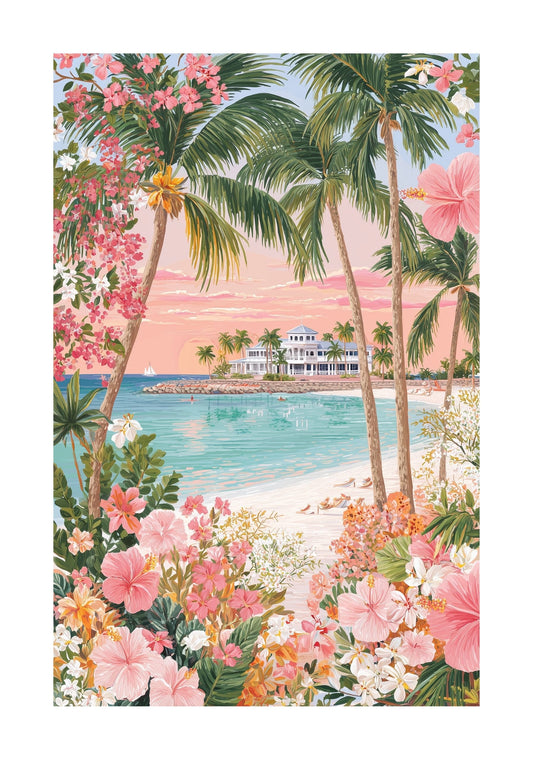 Aruba Beach Poster — Tropical Aruba Wall Art, Palm Beach Caribbean Travel Print