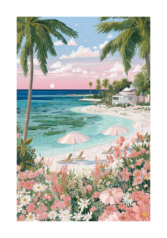 Turks and Caicos Grace Bay Beach Poster — Tropical Coastal Wall Art Travel Print