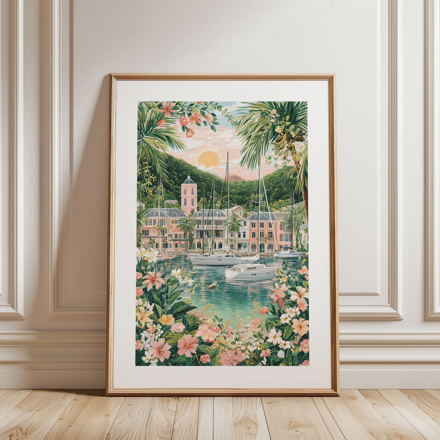 Antigua Caribbean Poster — Tropical Harbor Travel Print