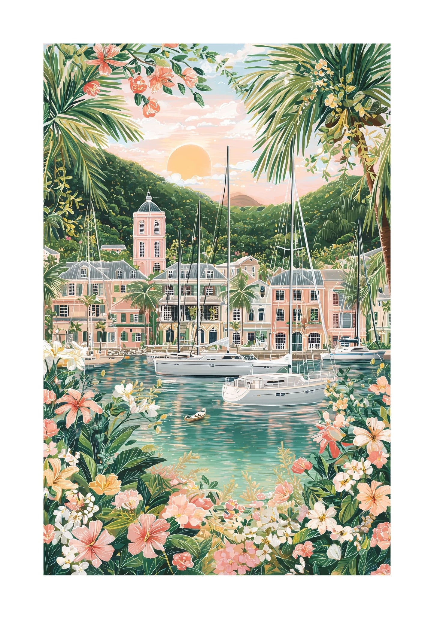 Antigua Caribbean Poster — Tropical Harbor Travel Print