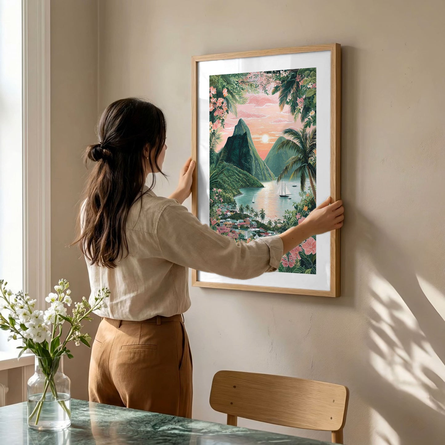 St. Lucia Pitons Poster — Caribbean Travel Wall Art | Tropical Island Decor