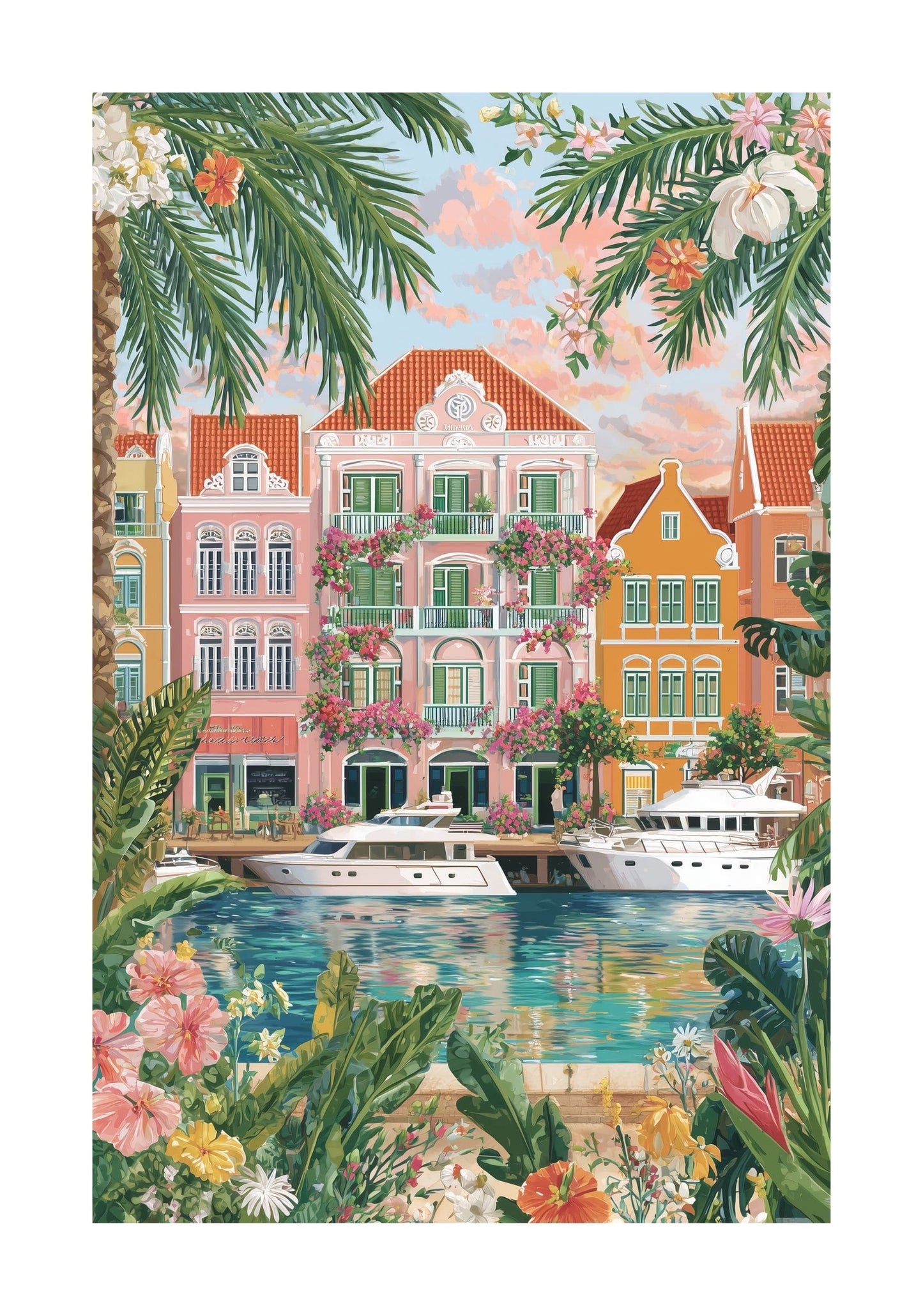 Curacao Travel Poster — Willemstad Tropical Coastal Wall Art