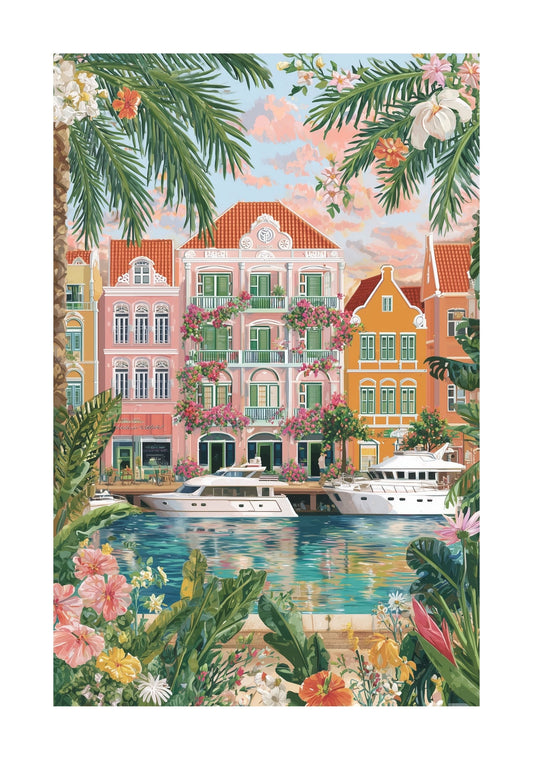 Curacao Travel Poster — Willemstad Tropical Coastal Wall Art