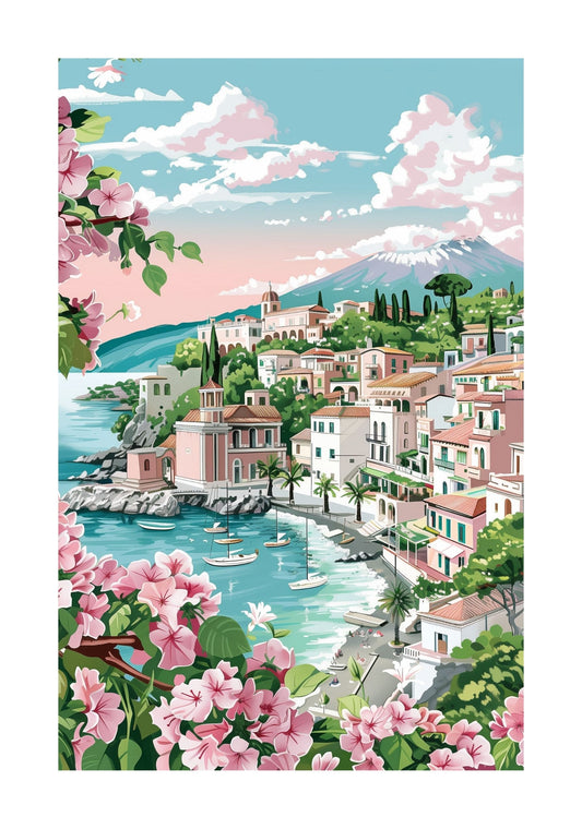 Taormina Sicily Travel Poster — Mount Etna Coastal Wall Art