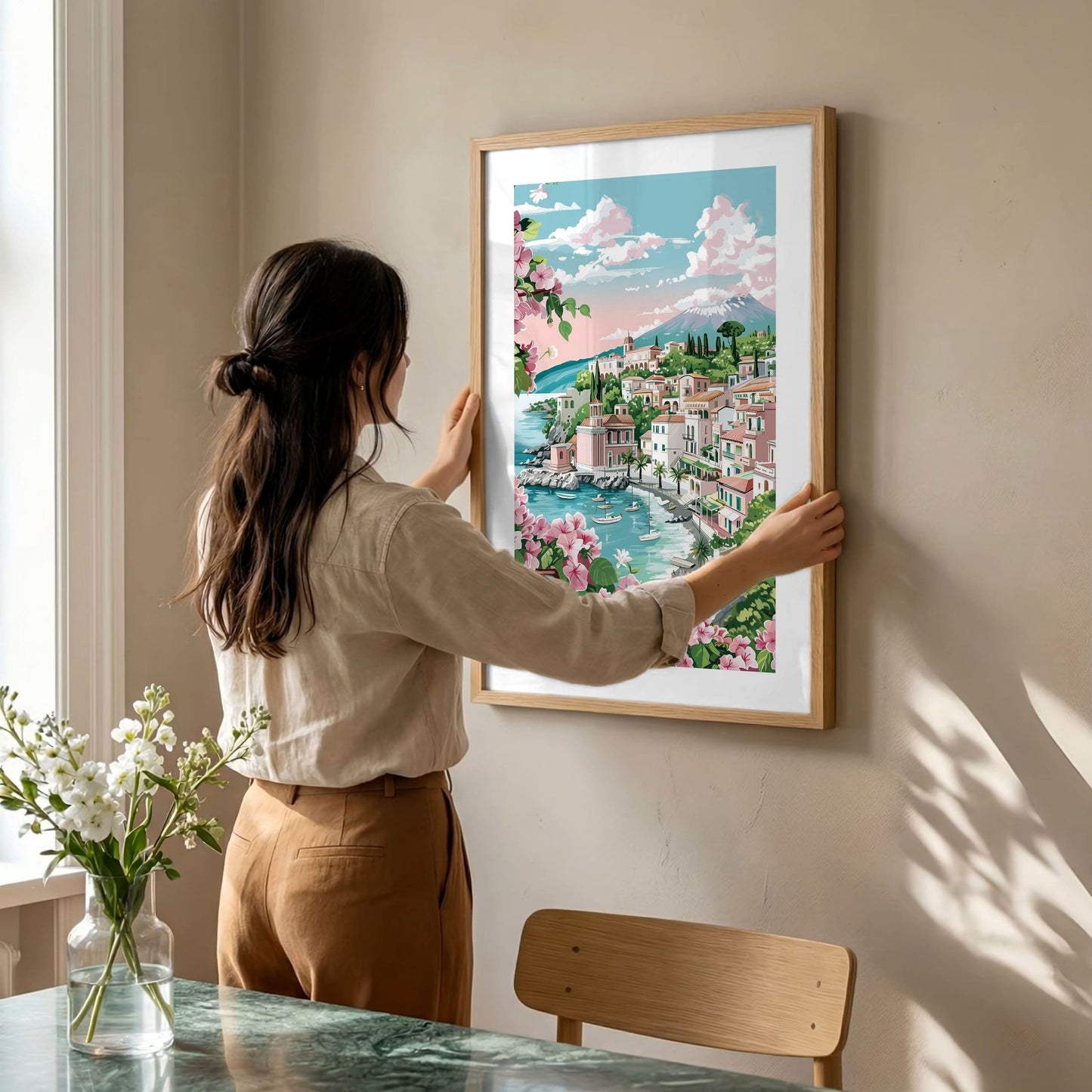 Taormina Sicily Travel Poster — Mount Etna Coastal Wall Art