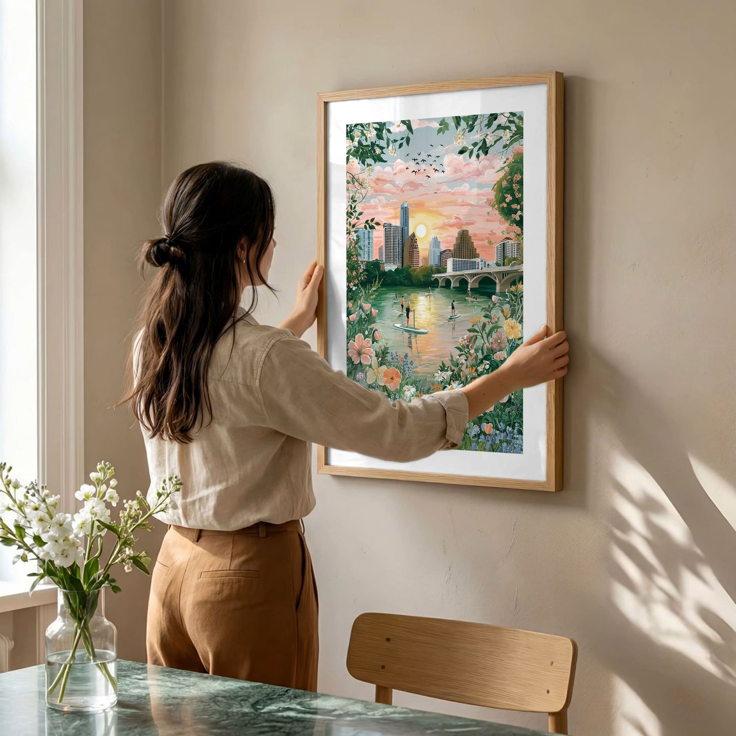 Austin Skyline Poster — Lady Bird Lake & Congress Avenue Bridge Travel Print