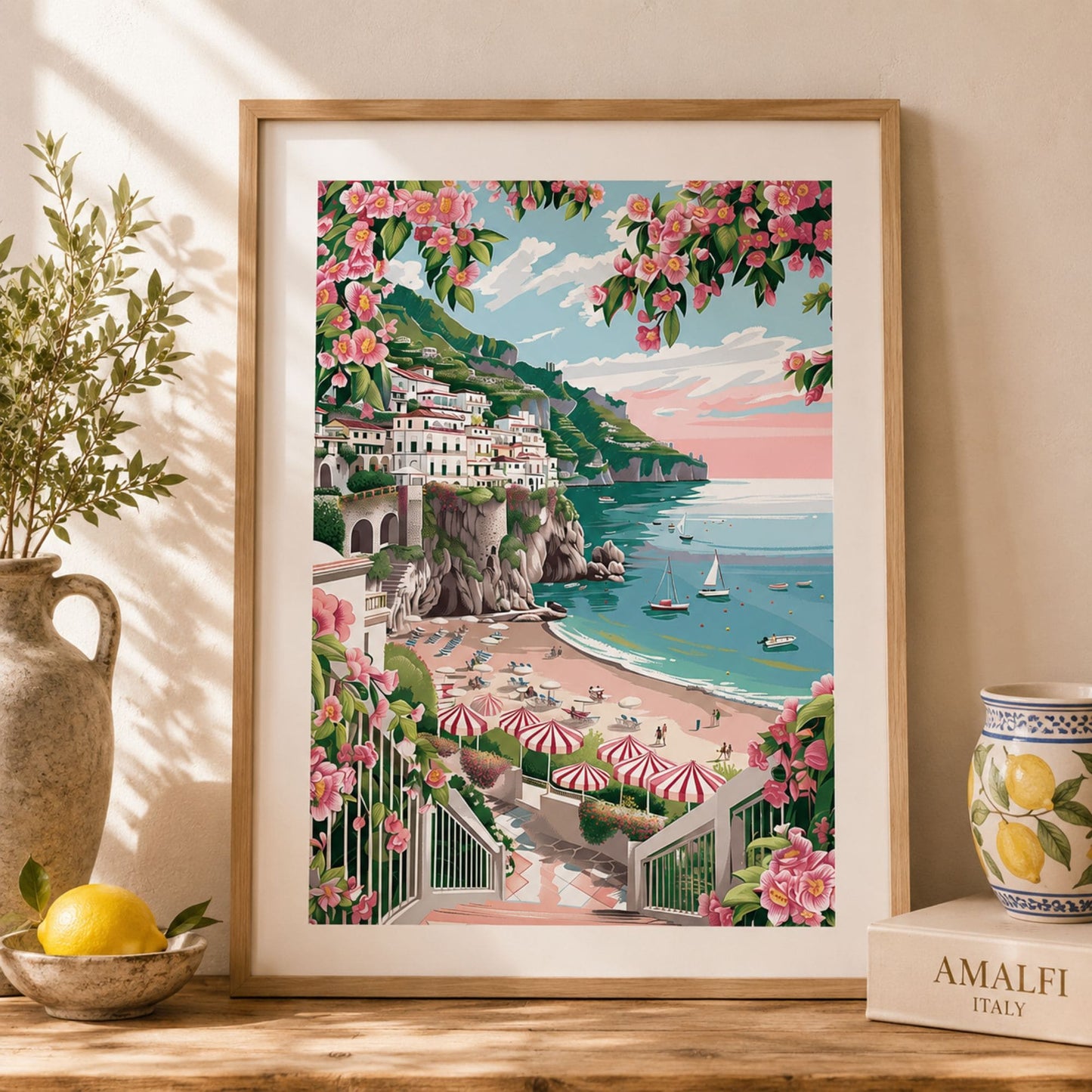 Amalfi Coast Beach Poster — Amalfi-Inspired Rolled Wall Art