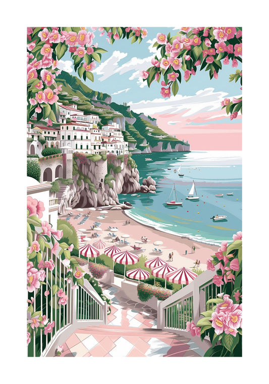 Amalfi Coast Beach Poster — Amalfi-Inspired Rolled Wall Art