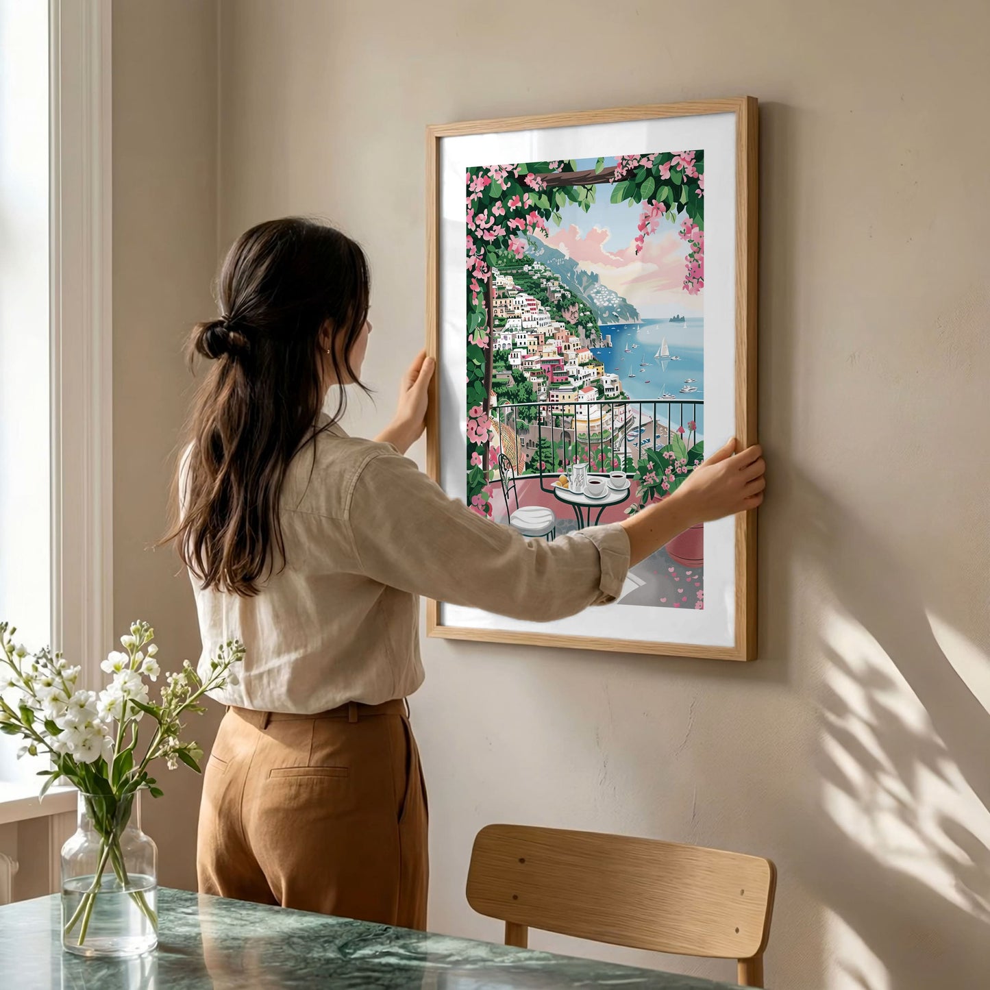 Amalfi Coast Terrace Poster — Coastal Positano Seaside Wall Art