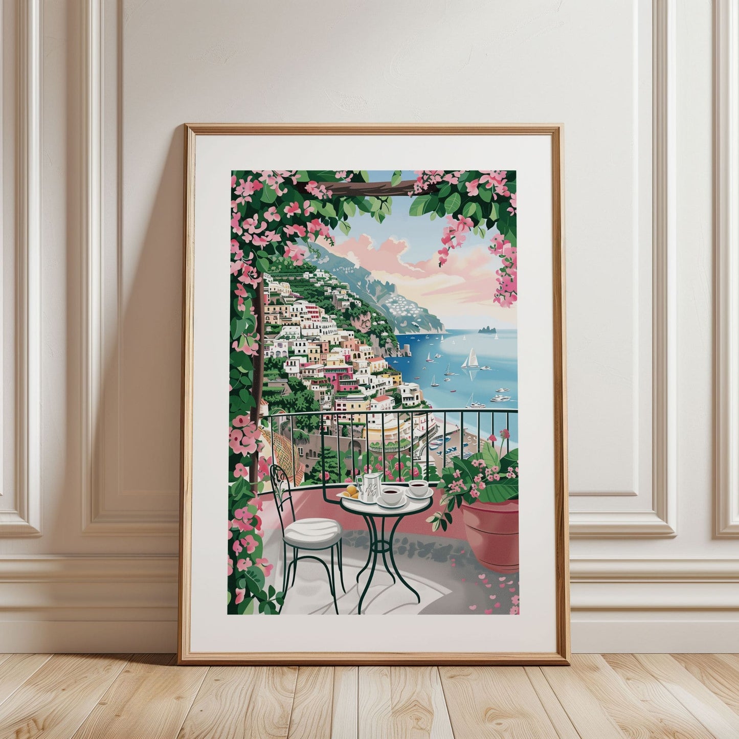 Amalfi Coast Terrace Poster — Coastal Positano Seaside Wall Art