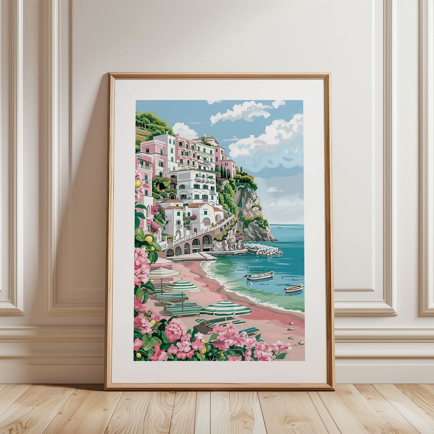 Amalfi Coast Beach Rolled Poster — Mediterranean Seaside Wall Art