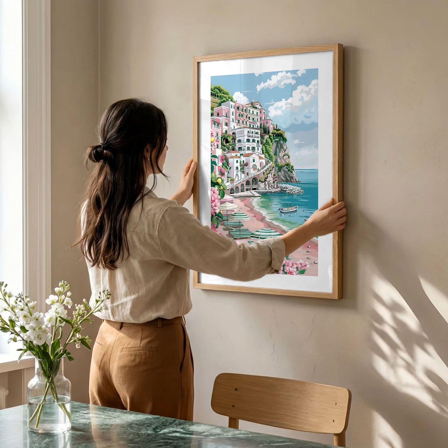 Amalfi Coast Beach Rolled Poster — Mediterranean Seaside Wall Art