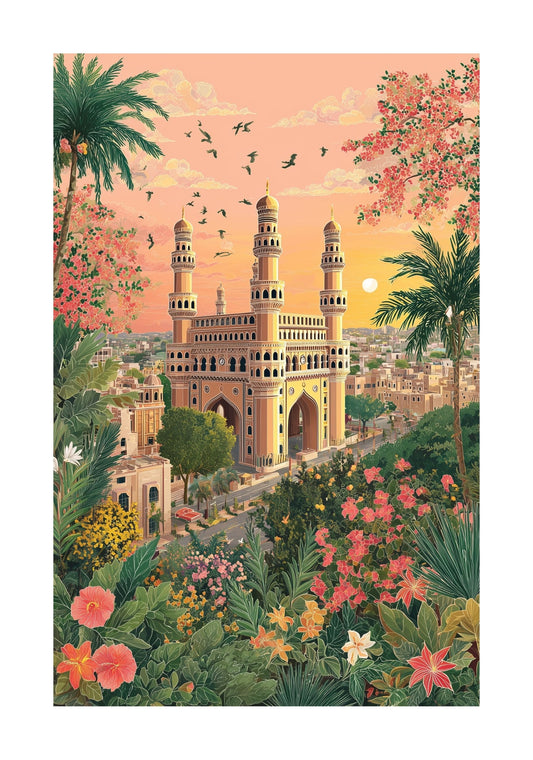 Hyderabad India Travel Poster - Charminar Wall Art