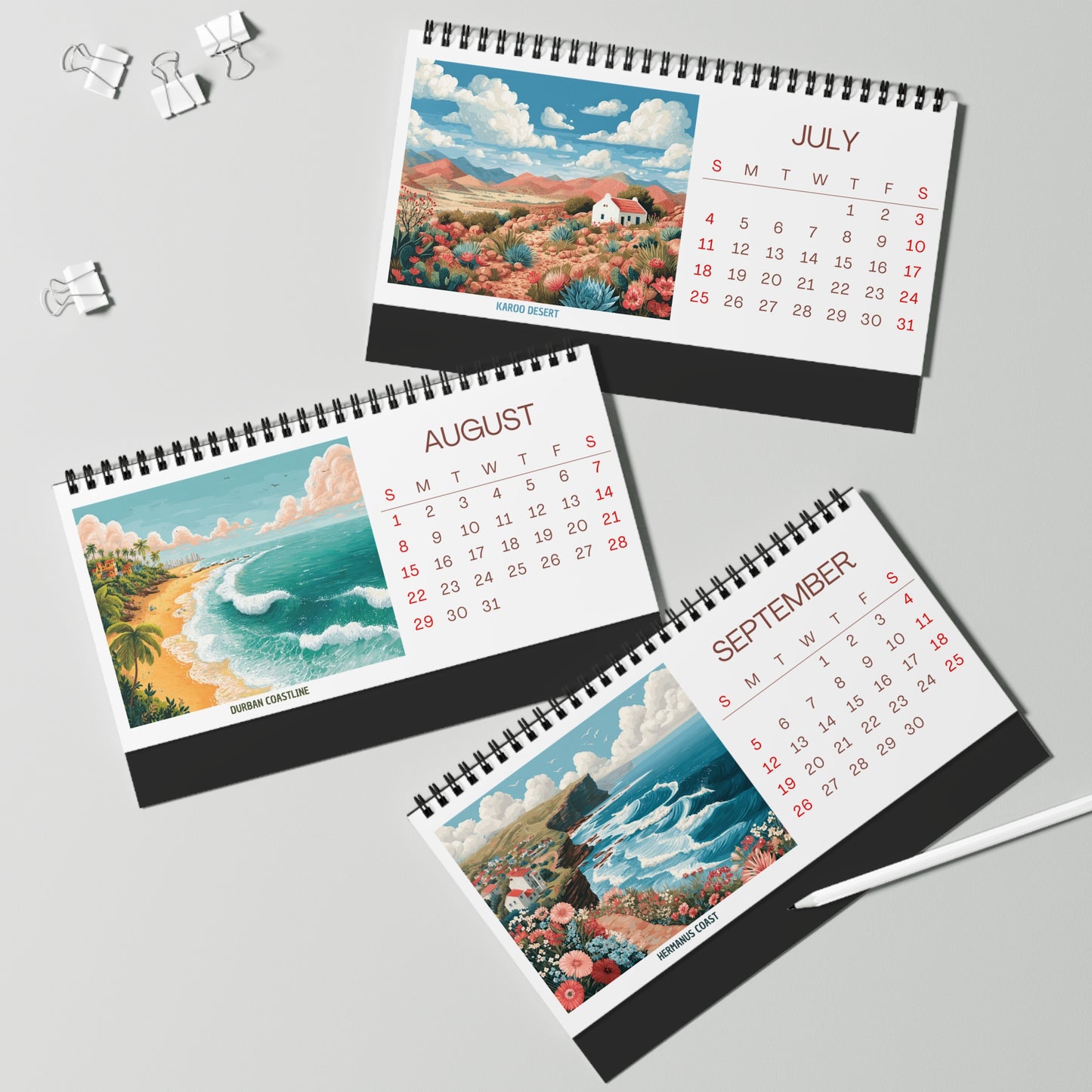 2027 South Africa Desktop Calendar — Scenic Monthly Planner