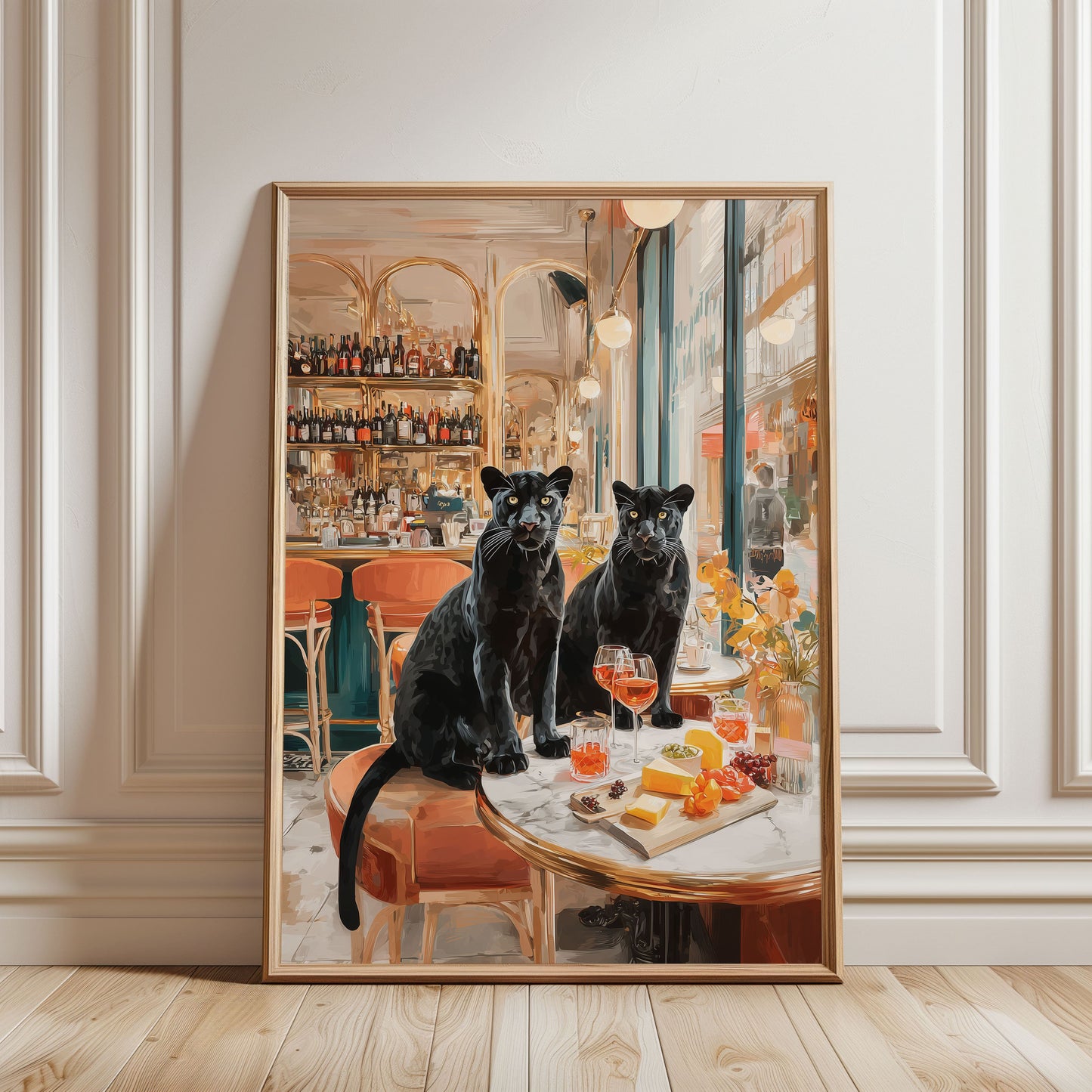 Paris Panther Poster – Luxury Animal Wall Art, French Wine Bar Print