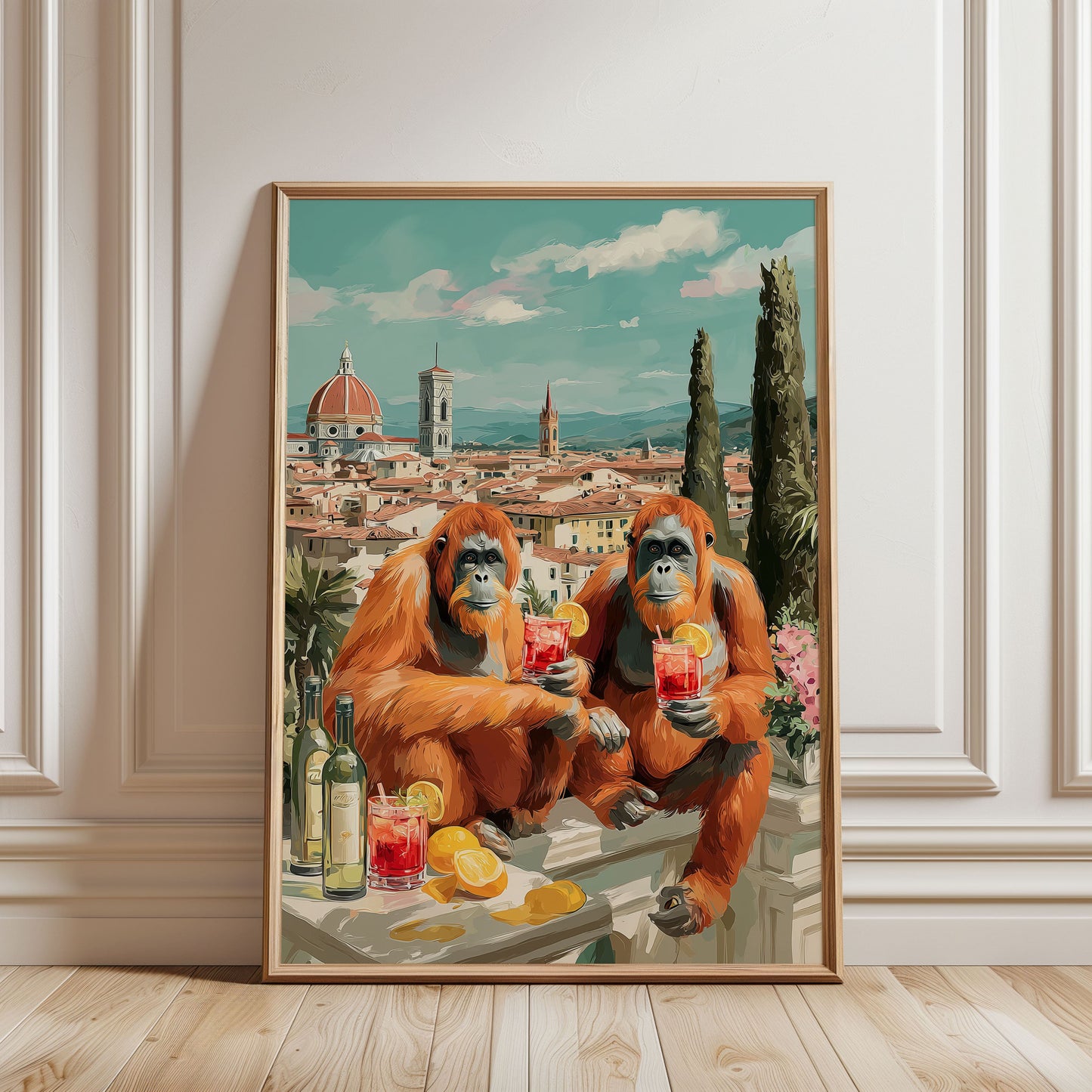 Florence Orangutan Negroni Poster – Italian Aperitivo Wall Art, Funny Animal Print