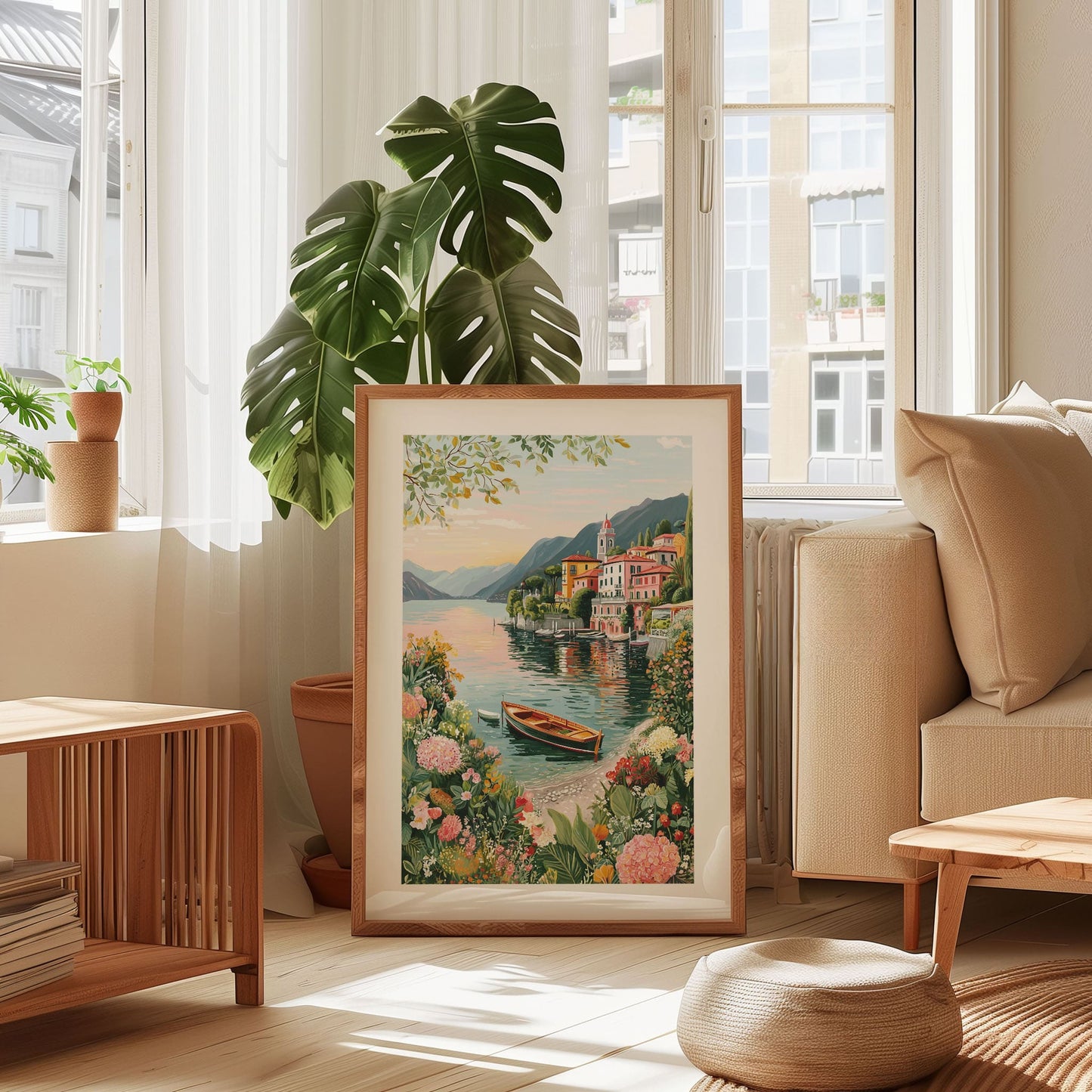 Lake Como Boat Poster – Italian Sunset Wall Art, Romantic Mediterranean Travel Print