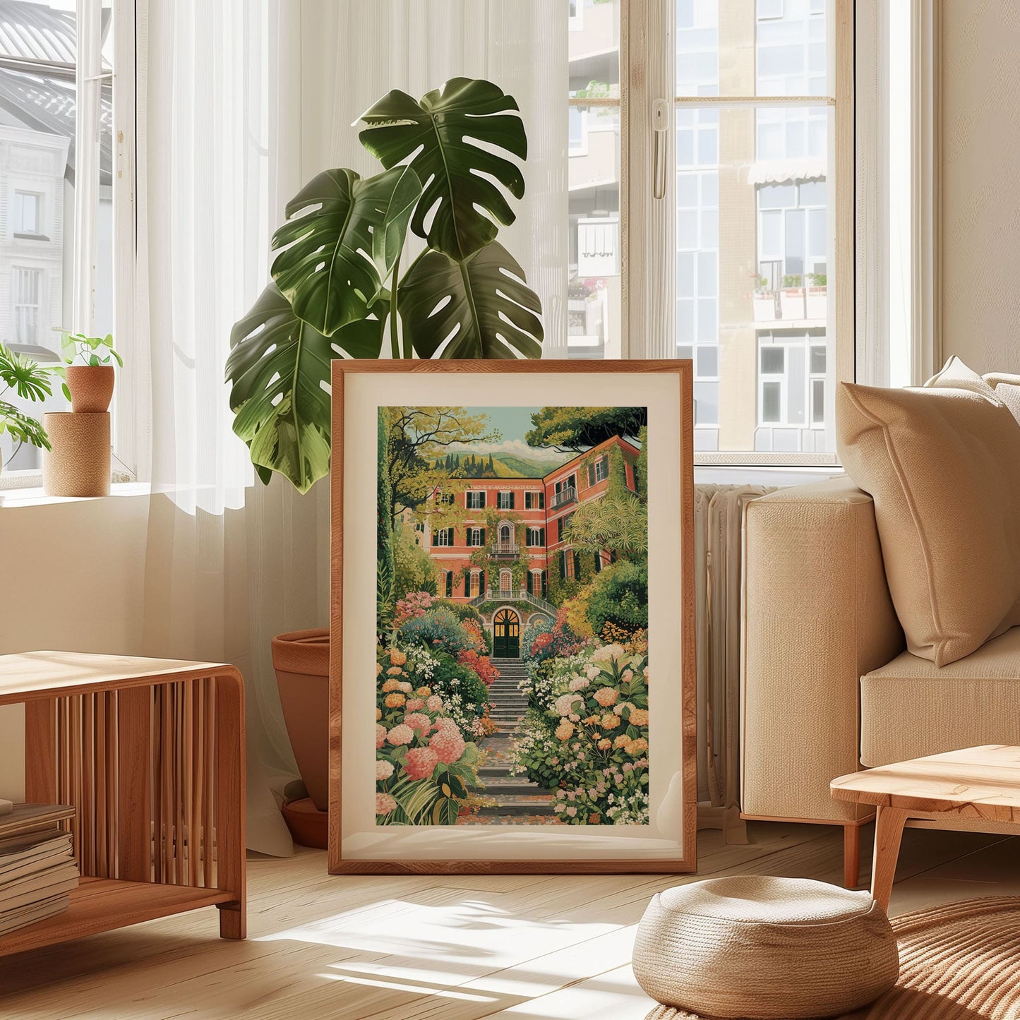 Lake Como Villa Poster – Italian Luxury Wall Art, Romantic Floral Mediterranean Print