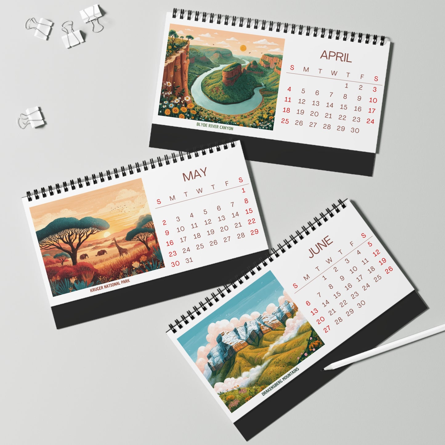 2027 South Africa Desktop Calendar — Scenic Monthly Planner