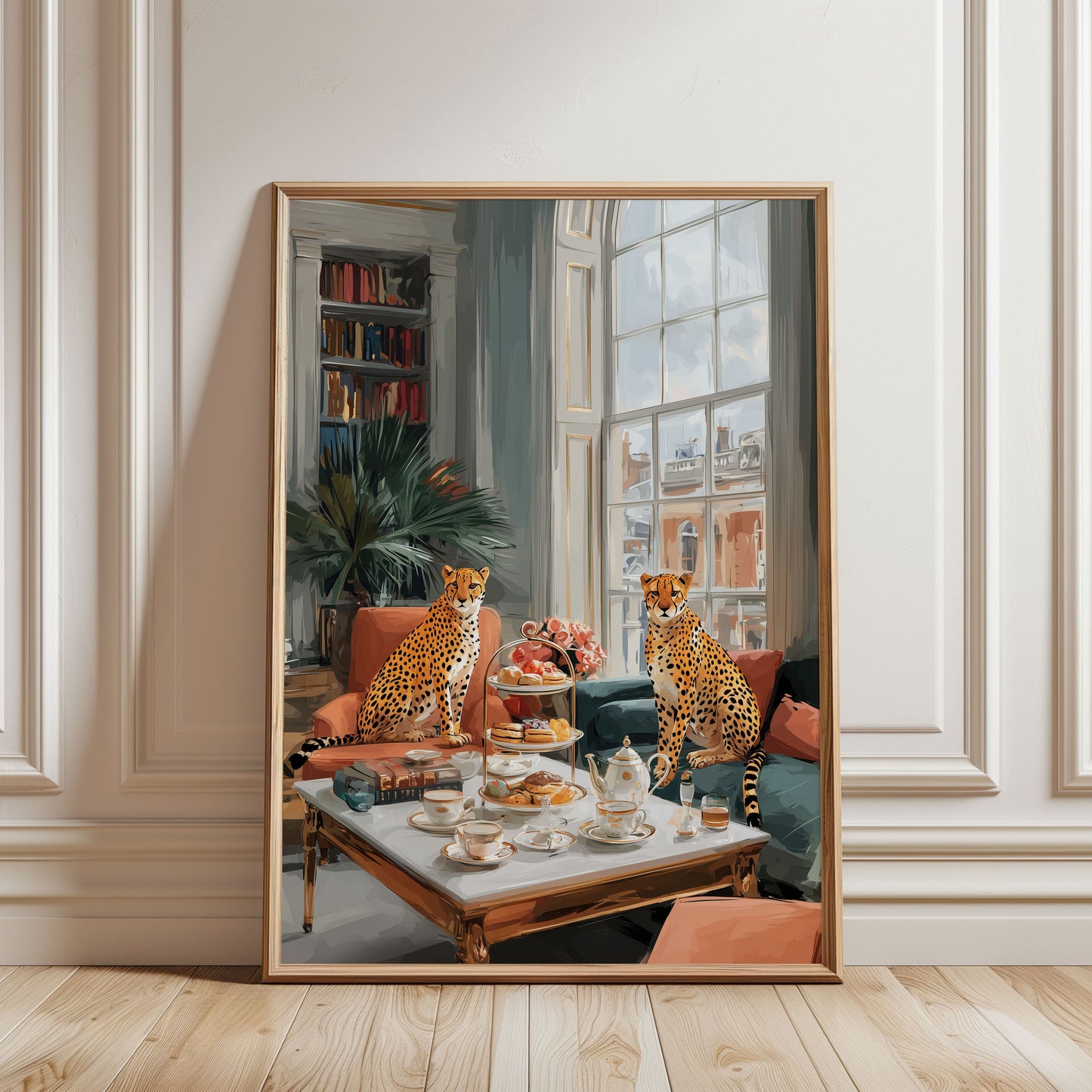London Cheetah Tea Poster – Afternoon Tea Wall Art, Luxury Animal Living Room Print