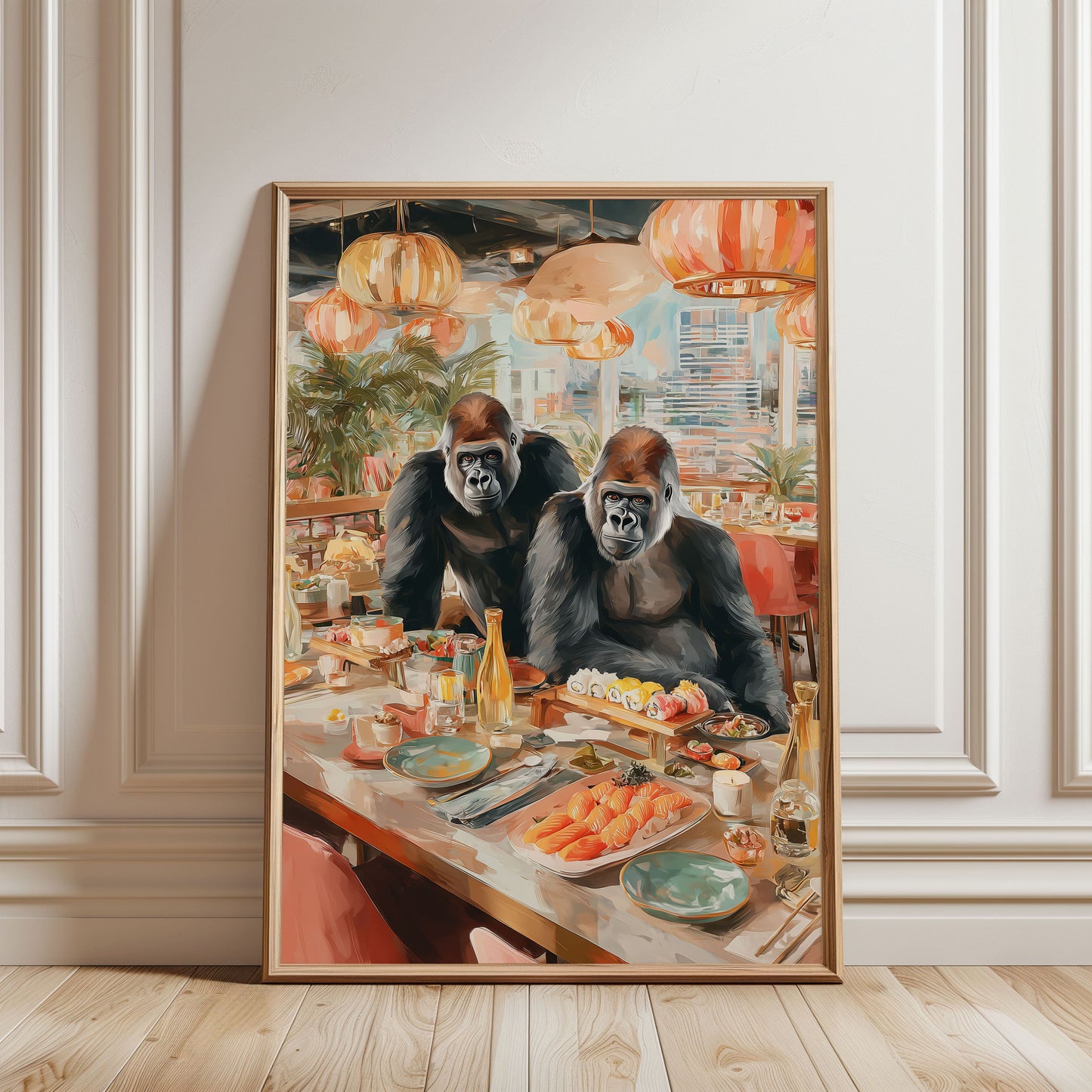 Tokyo Gorilla Sushi Poster – Funny Animal Wall Art, Luxury Japanese Dining Print