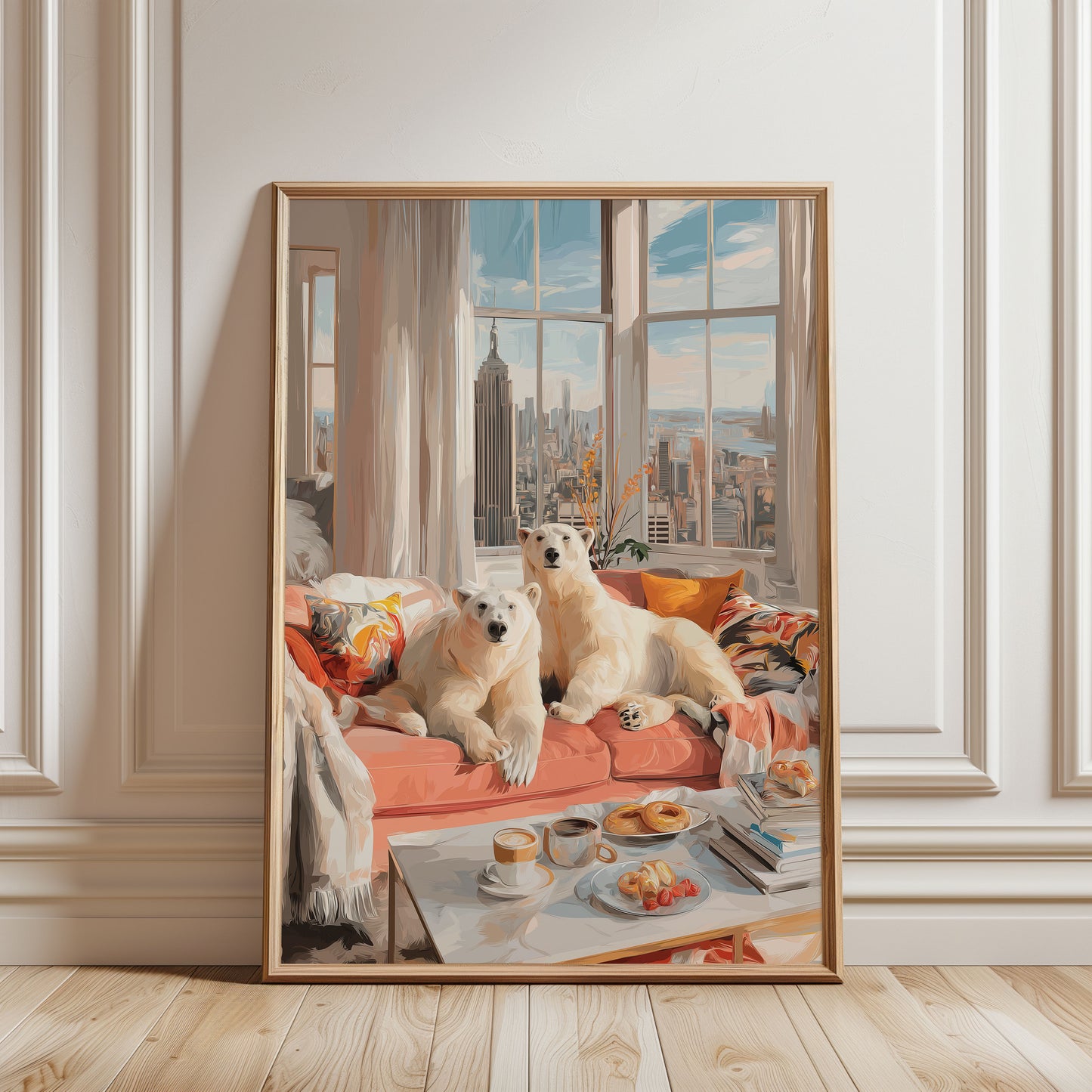 New York Polar Bear Poster – Cozy Animal Wall Art, NYC Apartment Aesthetic Print