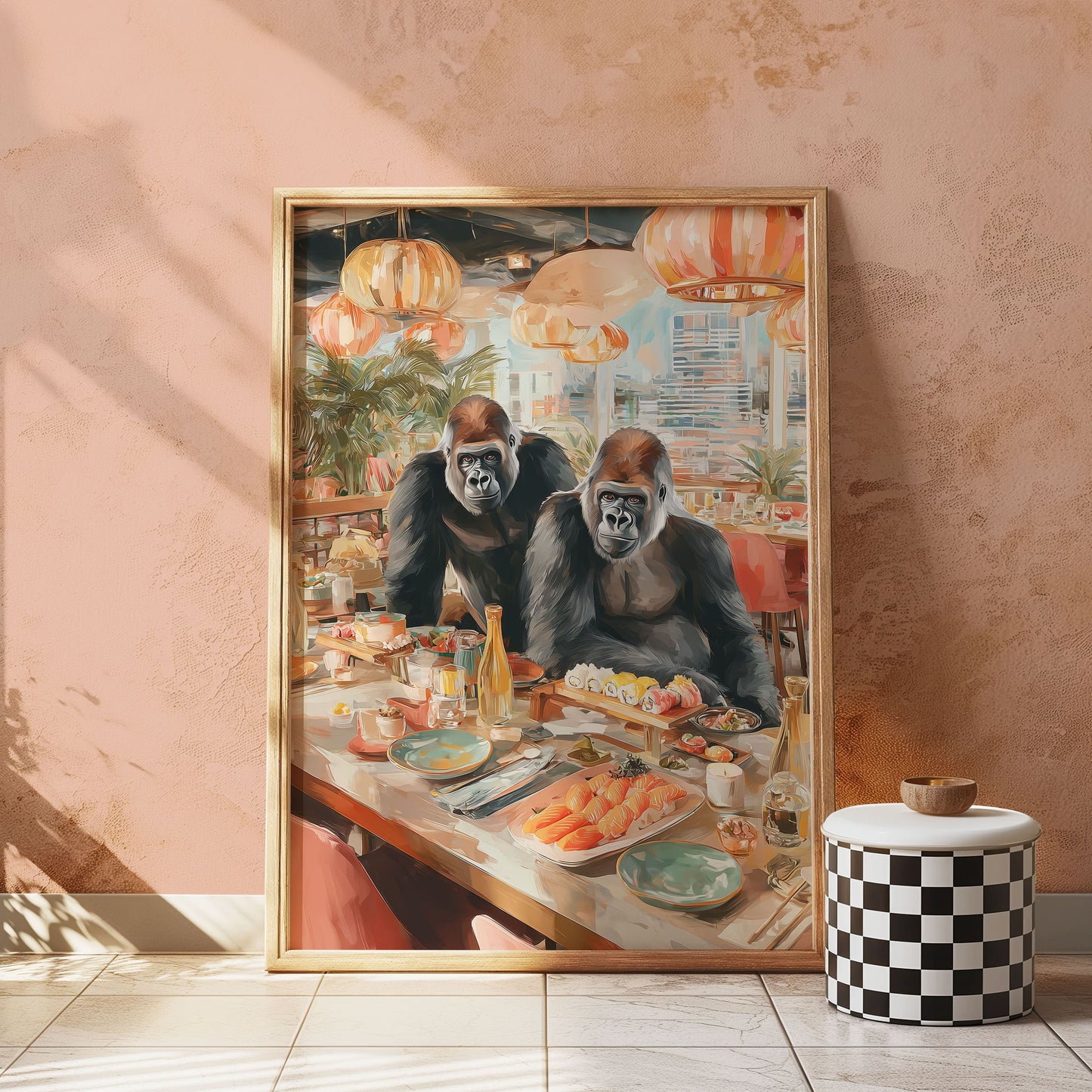 Tokyo Gorilla Sushi Poster – Funny Animal Wall Art, Luxury Japanese Dining Print