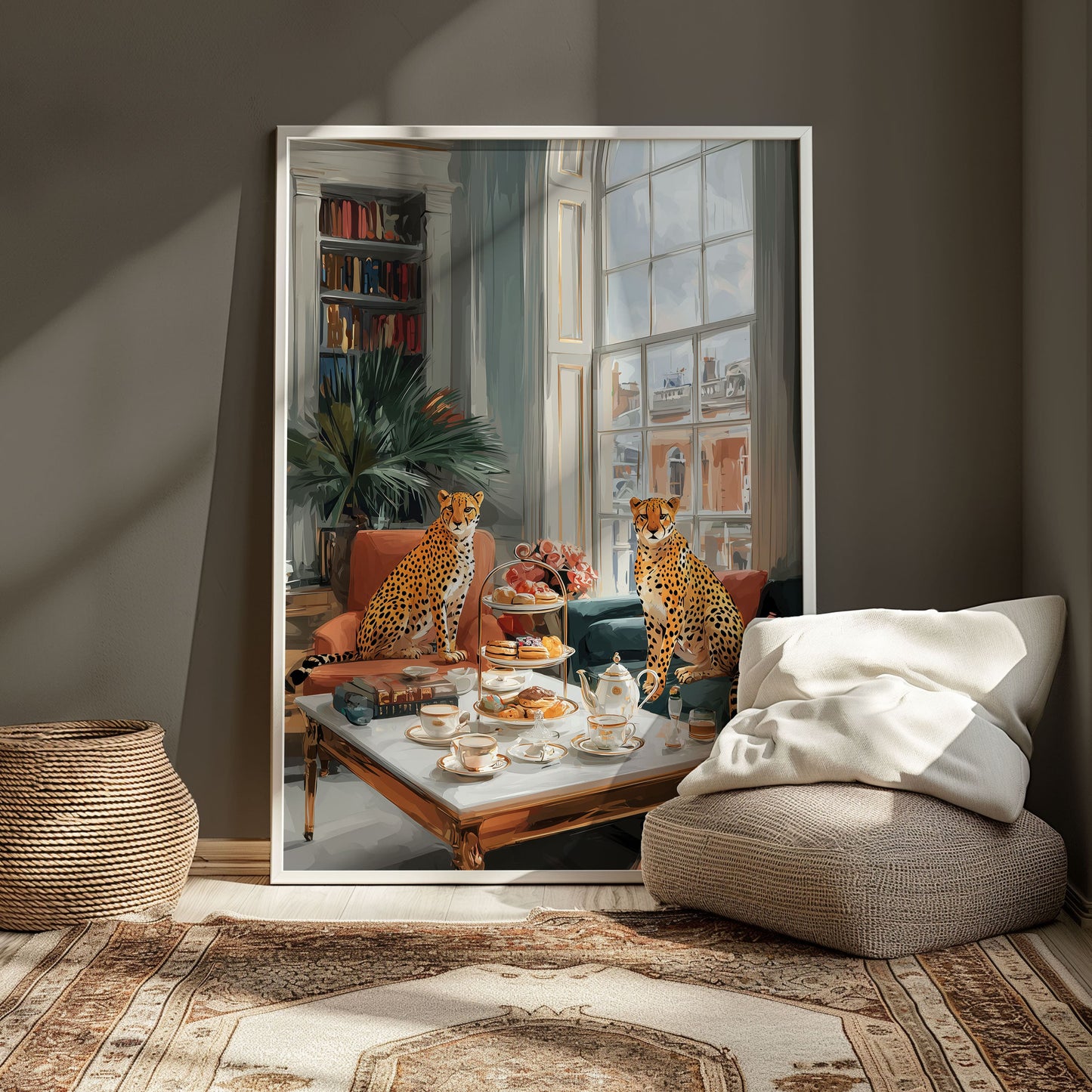 London Cheetah Tea Poster – Afternoon Tea Wall Art, Luxury Animal Living Room Print