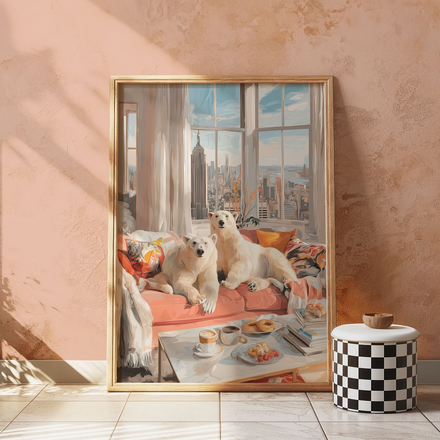 New York Polar Bear Poster – Cozy Animal Wall Art, NYC Apartment Aesthetic Print