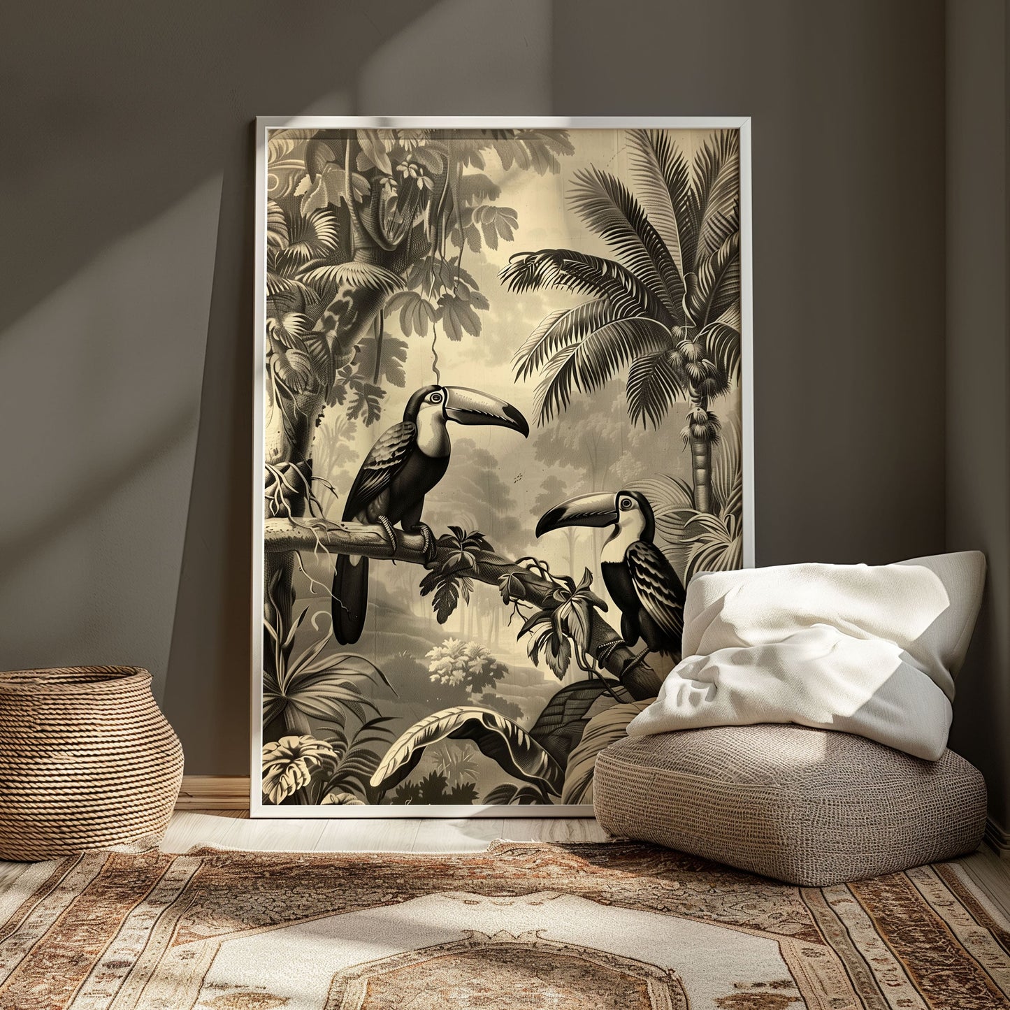 Vintage Toucan Jungle Poster – Antique Tropical Bird Wall Art, Monochrome Safari Print