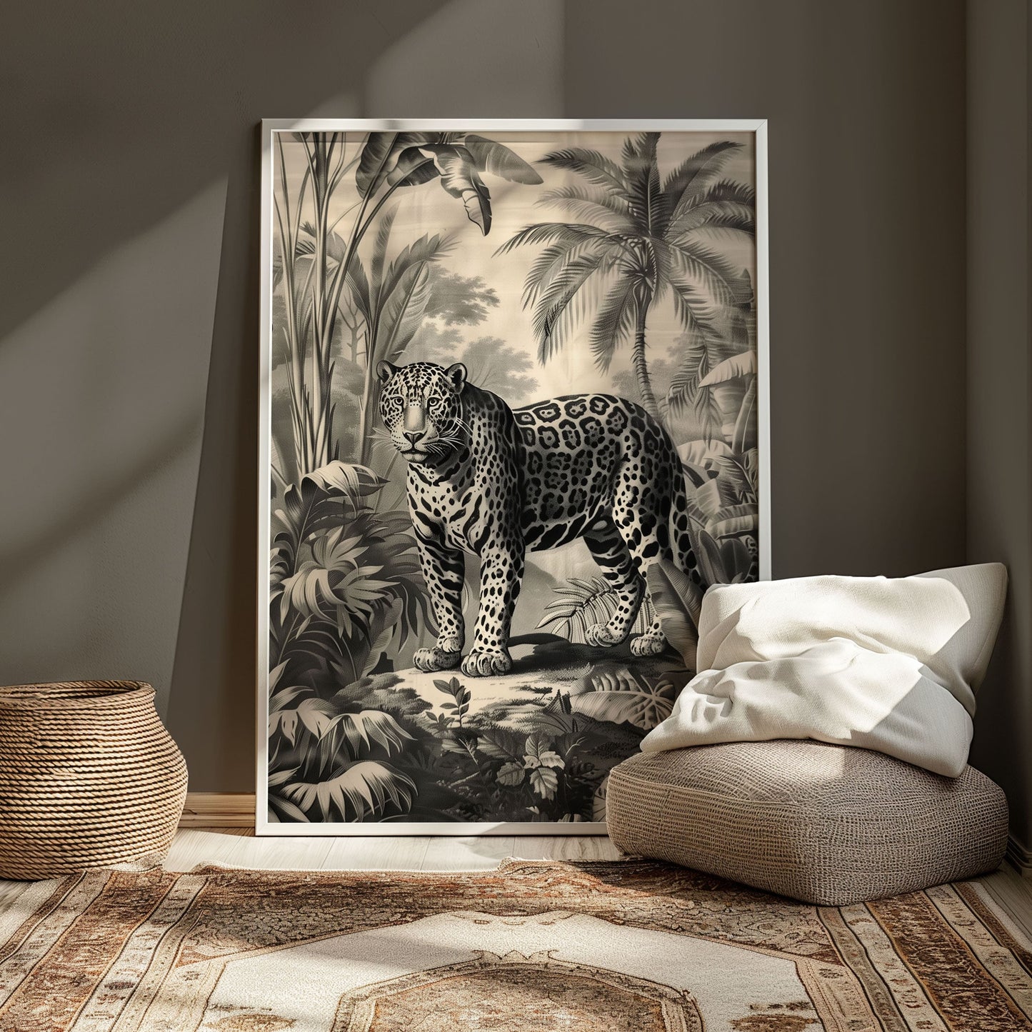 Vintage Leopard Jungle Poster – Antique Safari Wall Art, Monochrome Wildlife Print