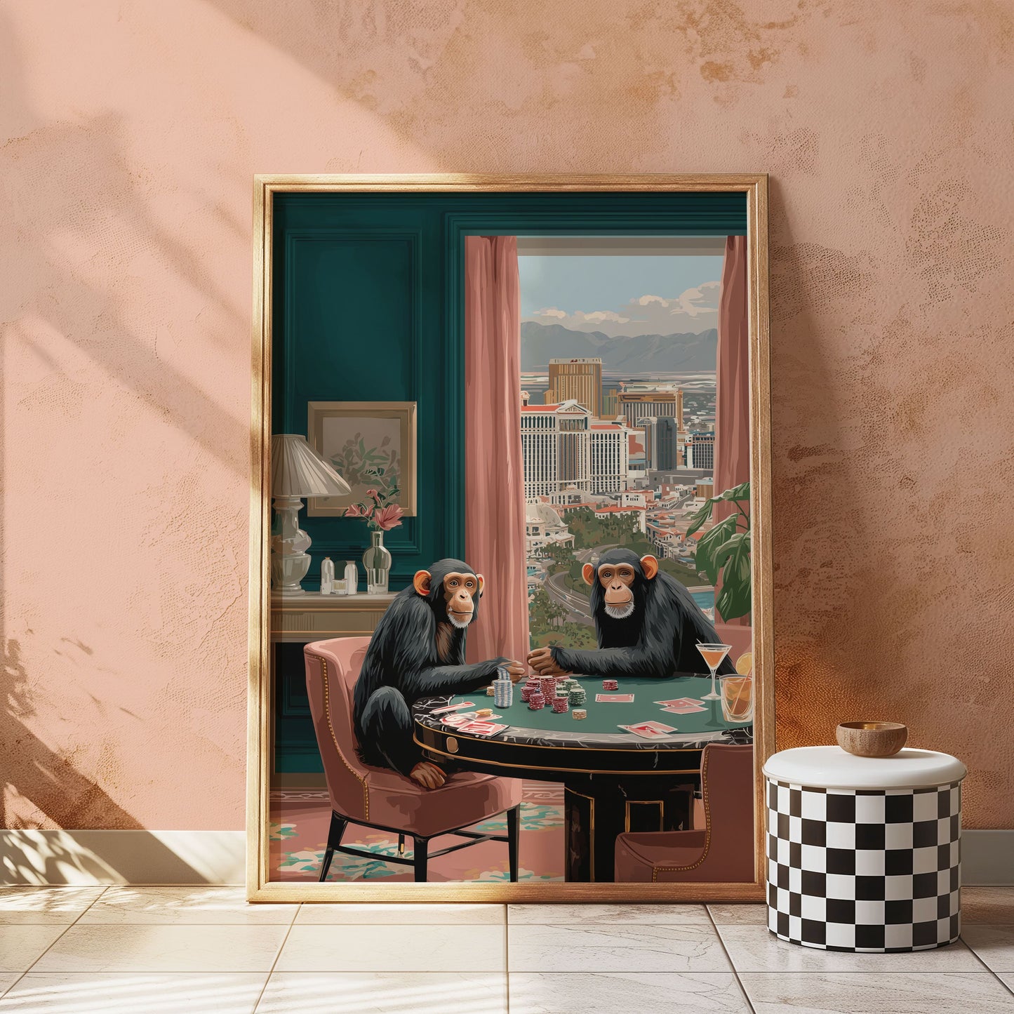 Las Vegas Monkey Poker Poster – Funny Animal Wall Art, Casino Night Print