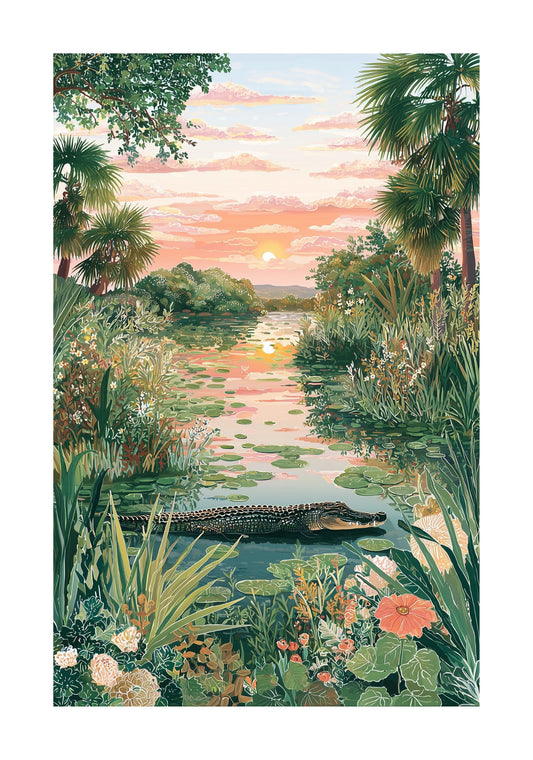 Everglades National Park Poster – Florida Wetlands Wall Art, Sunset Nature Travel Print