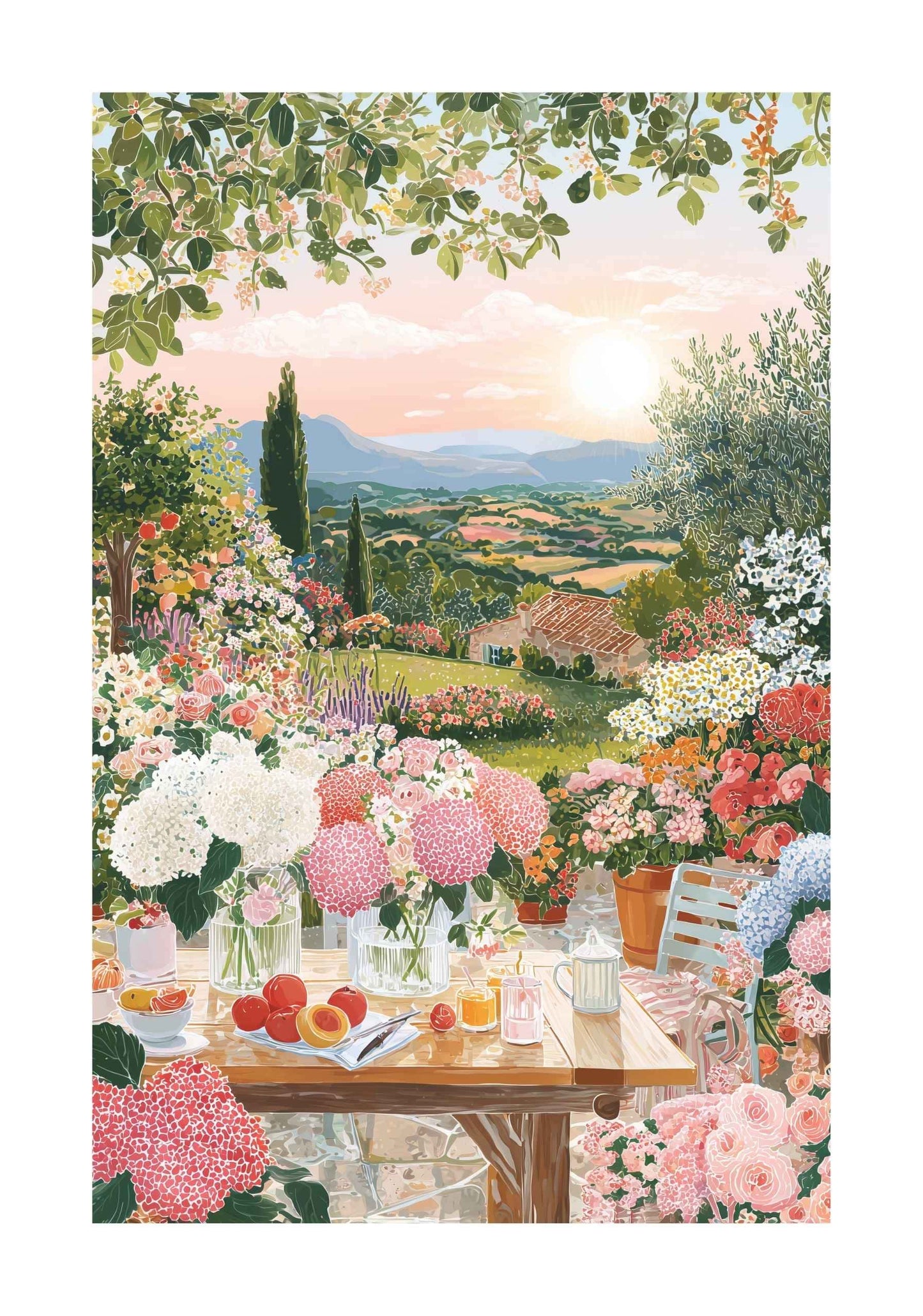 Provence Summer Garden Poster – Mediterranean Landscape Wall Art, Vintage Floral Travel Print
