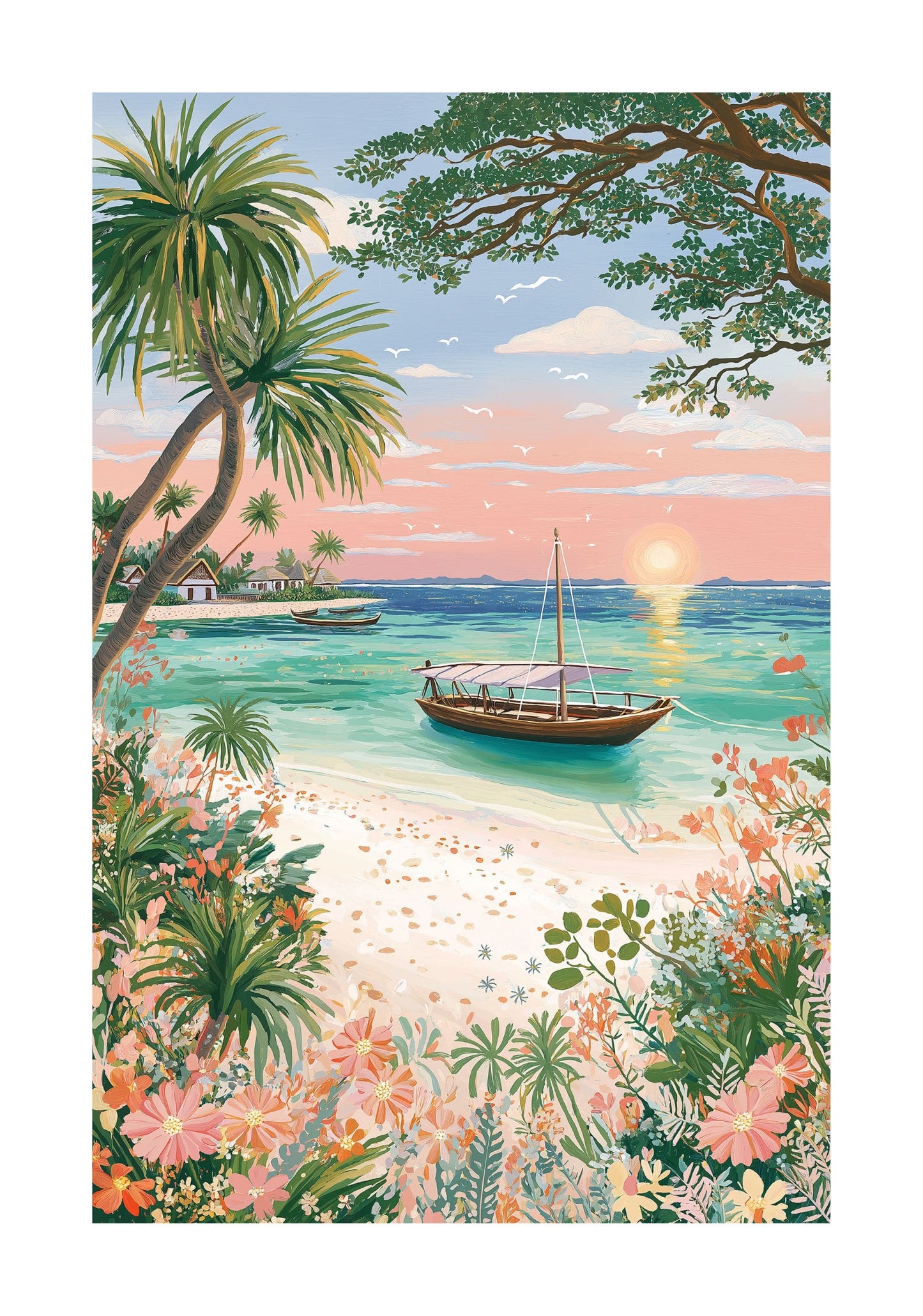 Zanzibar Beach Poster – Tropical Sunset Wall Art, Ocean Travel Print Coastal Decor
